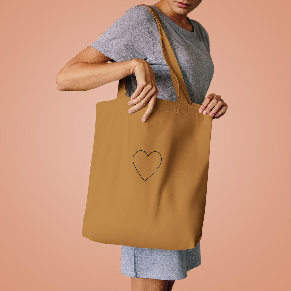 Outlined Heart Cotton Canvas Tote