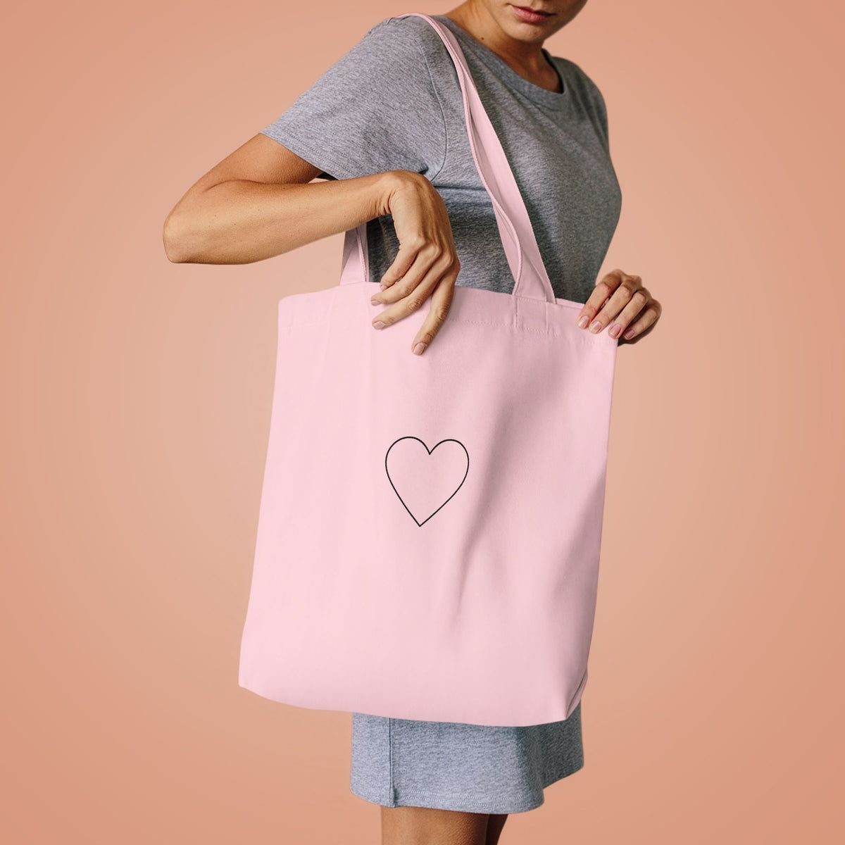 Outlined Heart Cotton Canvas Tote