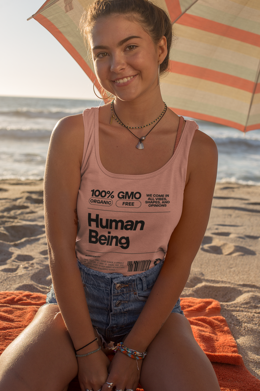 100% Human Being GMO-Free Women's Racerback Tank