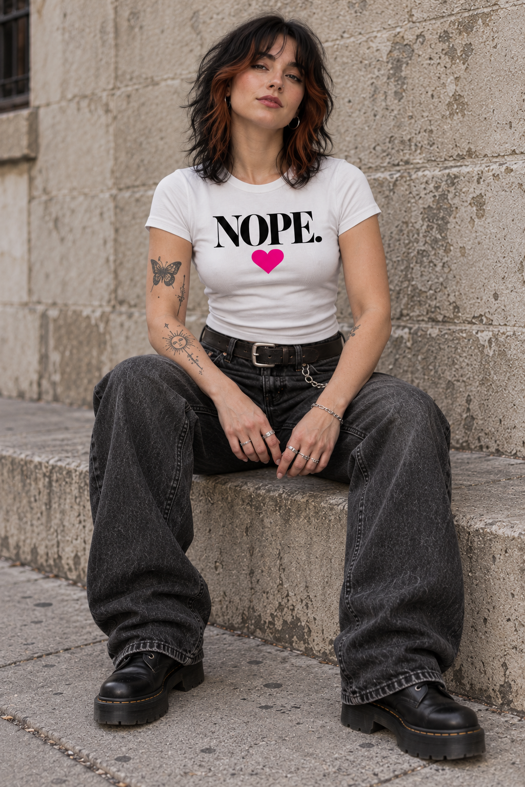 NOPE. Heart Micro-Rib Baby Tee