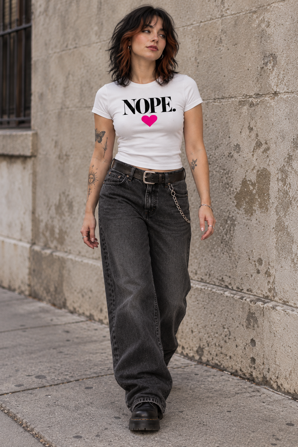 NOPE. Heart Micro-Rib Baby Tee