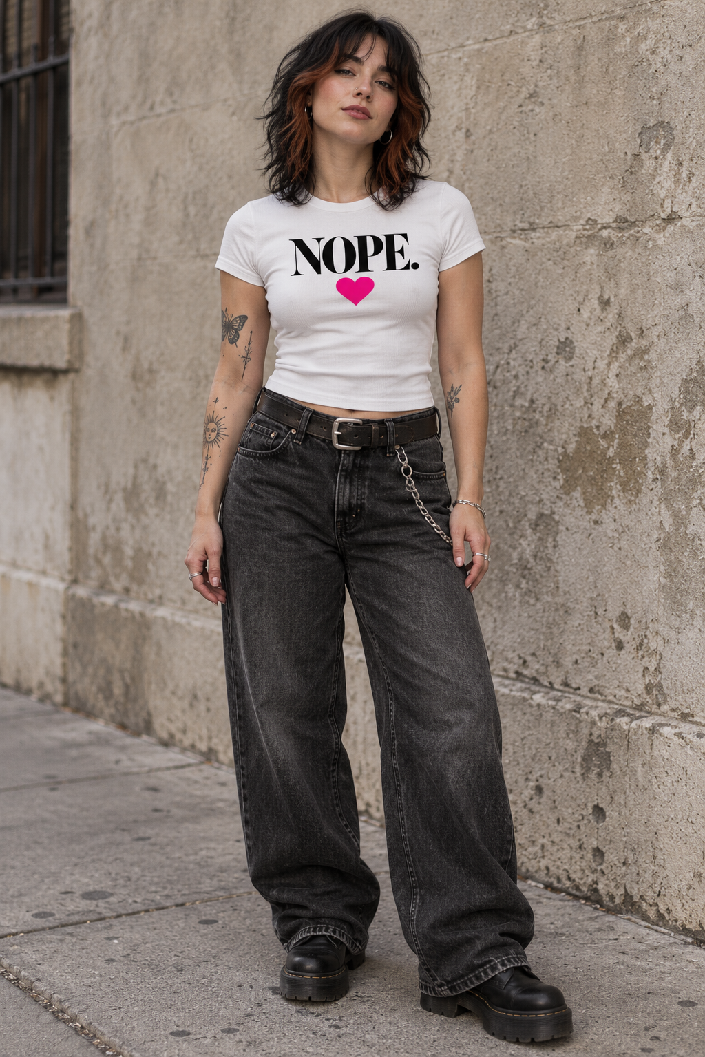 NOPE. Heart Micro-Rib Baby Tee