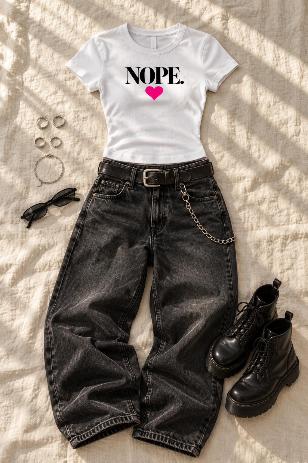 NOPE. Heart Micro-Rib Baby Tee