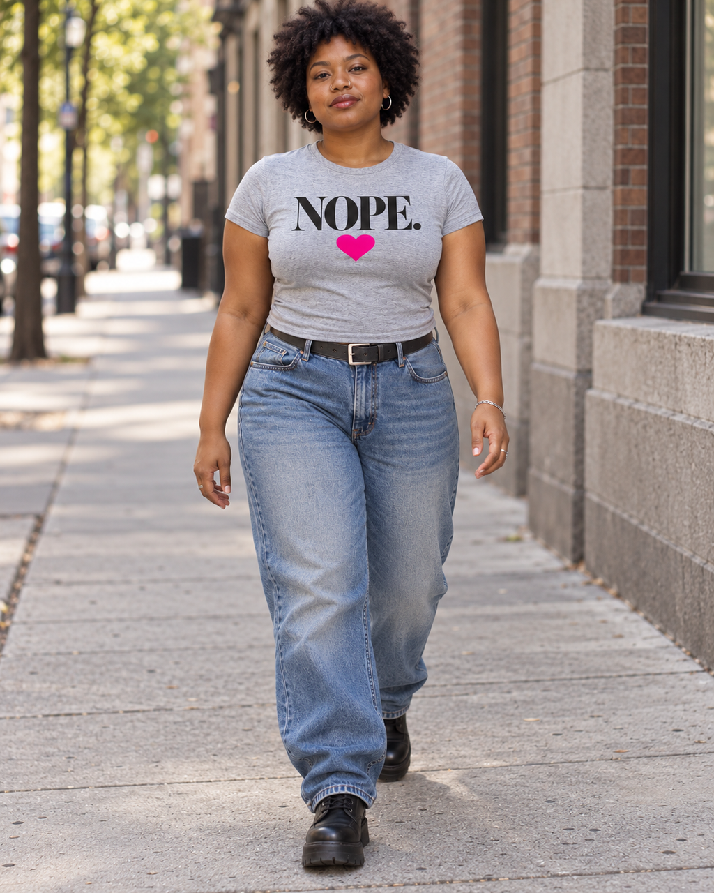 NOPE. Heart Micro-Rib Baby Tee
