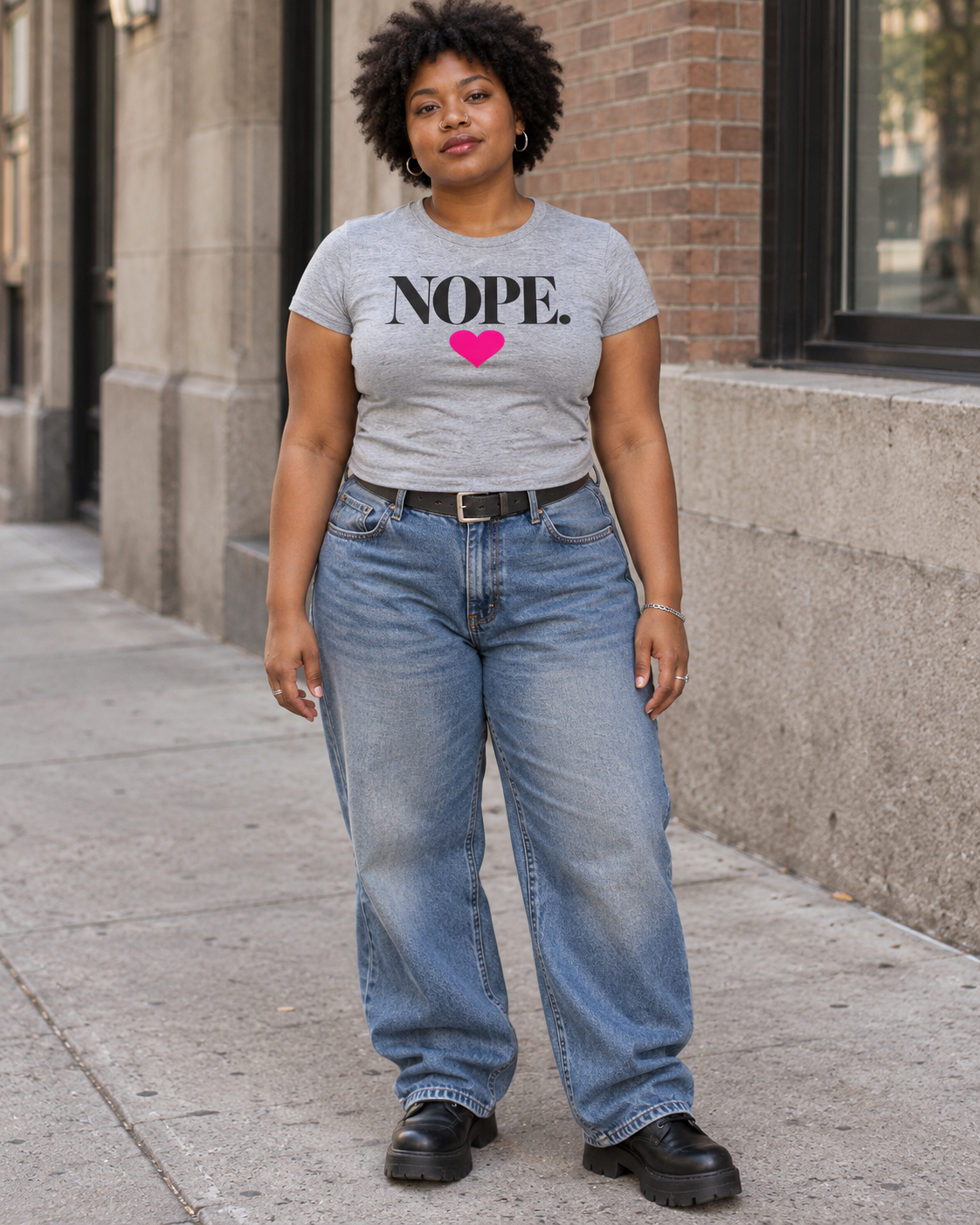 NOPE. Heart Micro-Rib Baby Tee