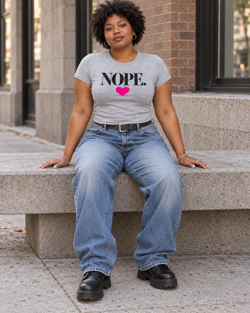 NOPE. Heart Micro-Rib Baby Tee
