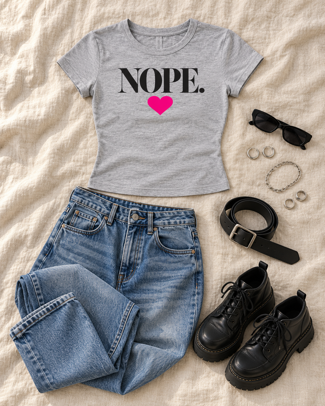 NOPE. Heart Micro-Rib Baby Tee