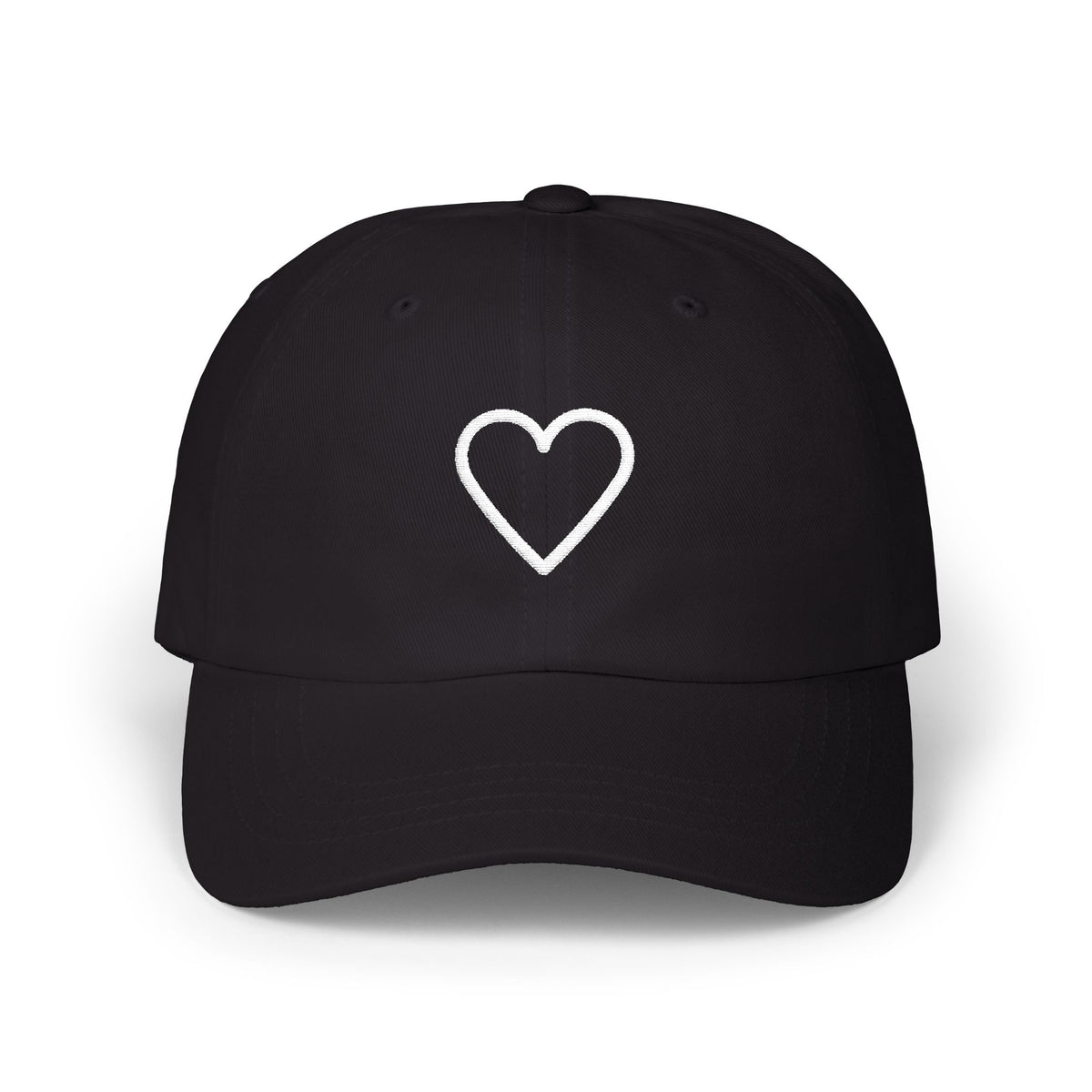 Outlined Heart Embroidered Dad Cap — Black Edition