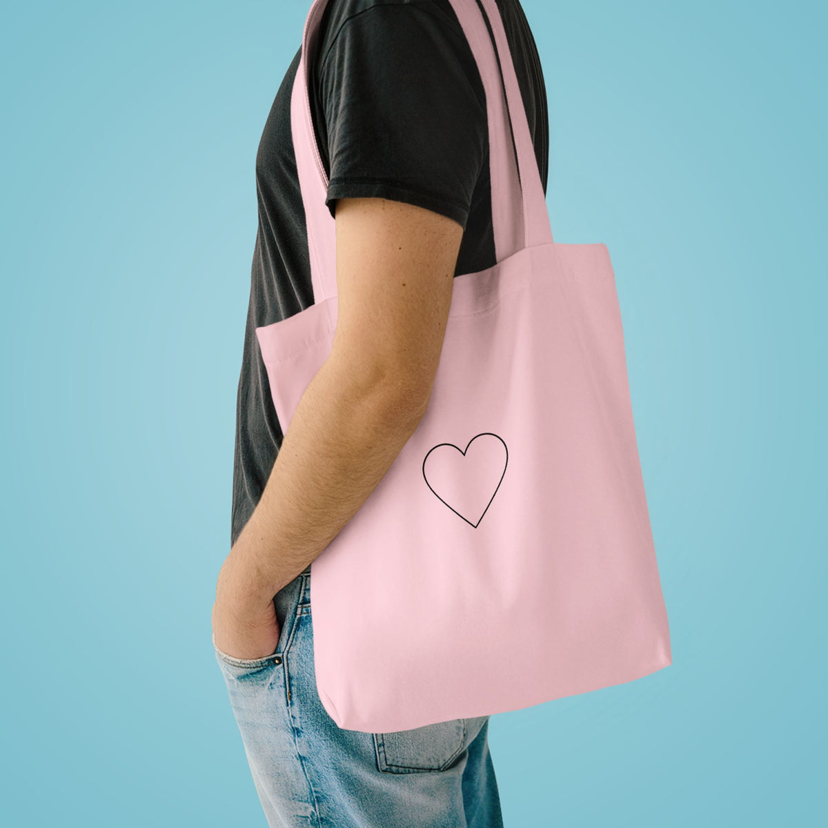 Outlined Heart Cotton Canvas Tote