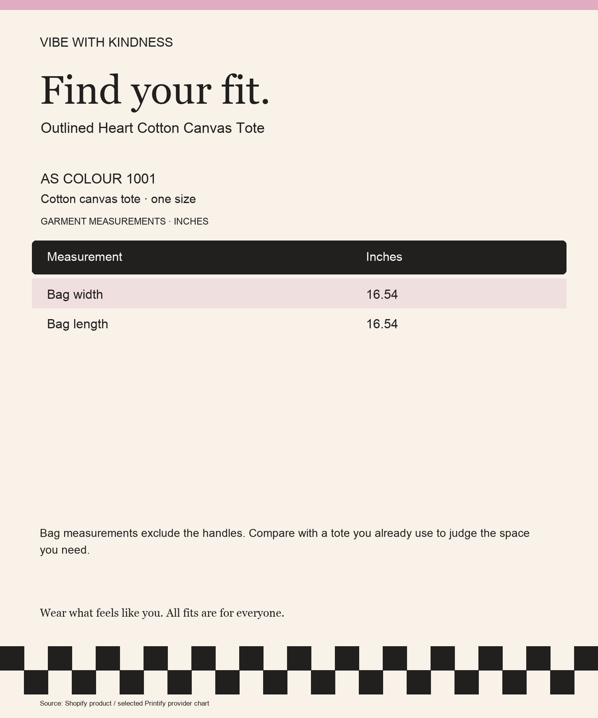 Outlined Heart Cotton Canvas Tote product measurements and fit guide in inches