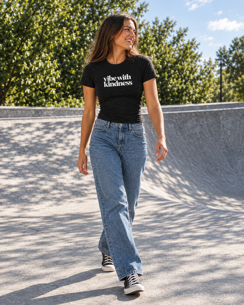 Vibe With Kindness micro-rib baby tee — product lifestyle mockup