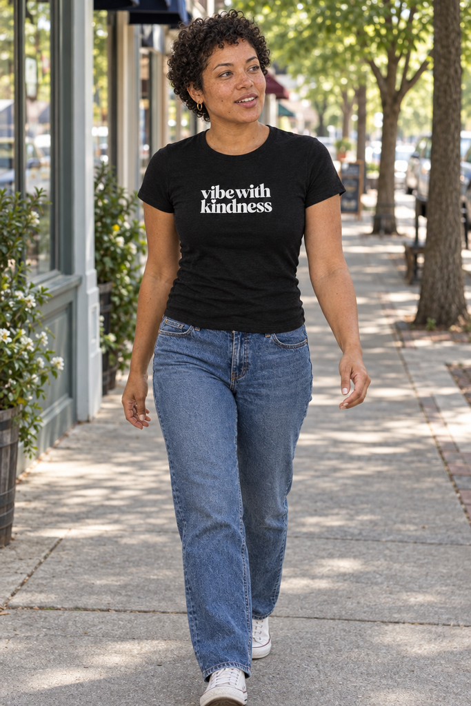 Vibe With Kindness micro-rib baby tee — product lifestyle mockup
