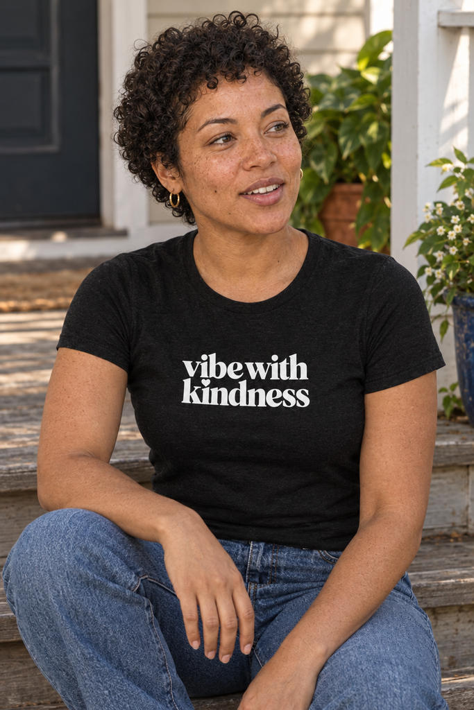 Vibe With Kindness micro-rib baby tee — product lifestyle mockup