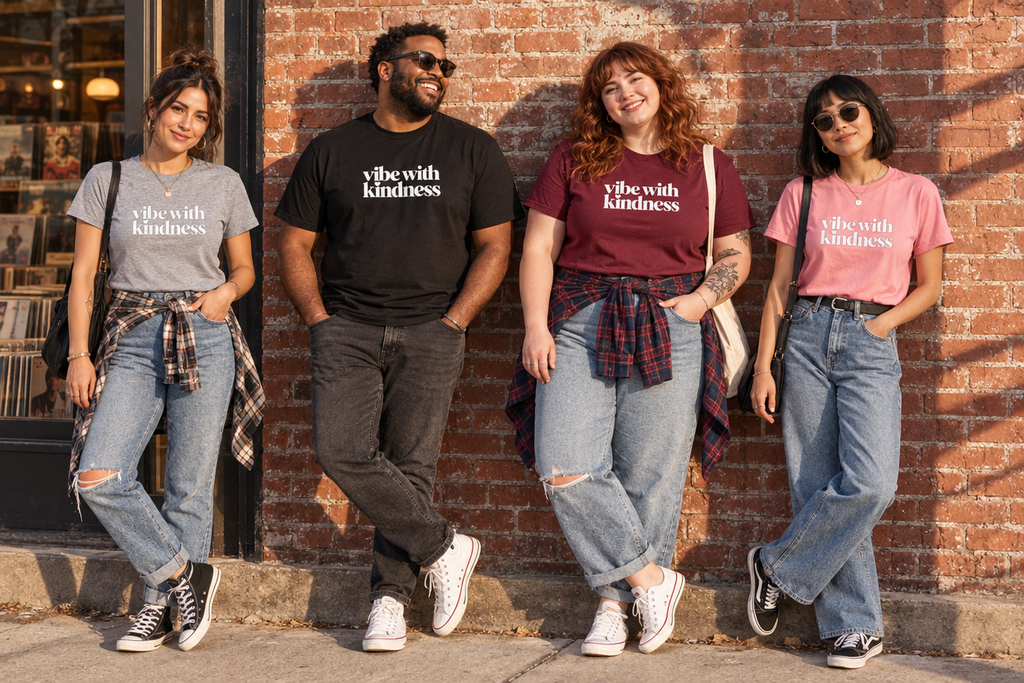 Vibe With Kindness — product lifestyle and detail mockup