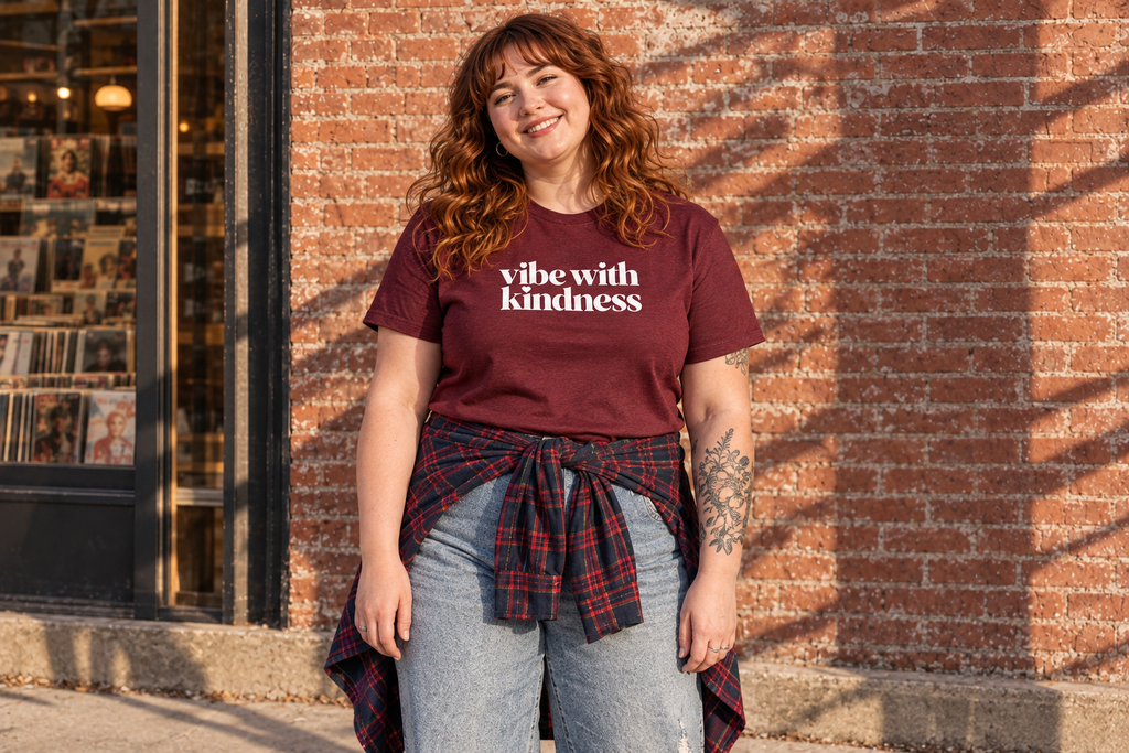 Vibe With Kindness — product lifestyle and detail mockup
