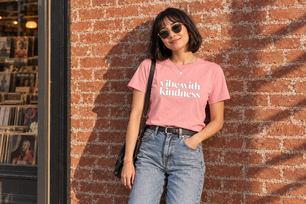 Vibe With Kindness — product lifestyle and detail mockup
