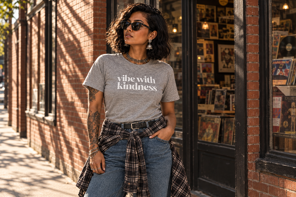 Vibe With Kindness — product lifestyle and detail mockup